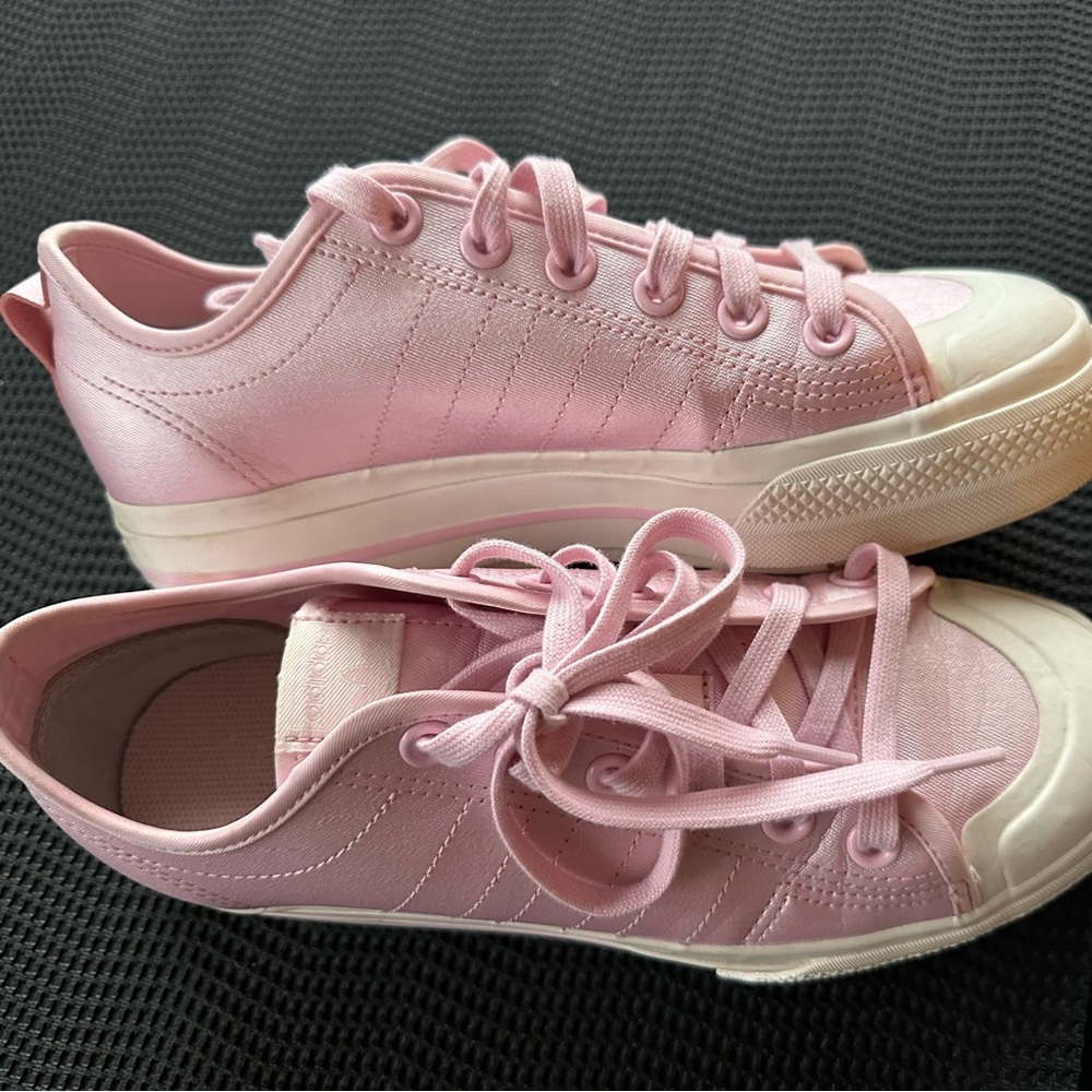 Size 8 Adidas satin pink platform nizzos, worn one time